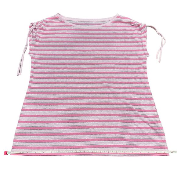 Talbots Shirt Women S Petite Pink Linen Blend Short Sleeve Cinched Shoulder - Picture 9 of 12